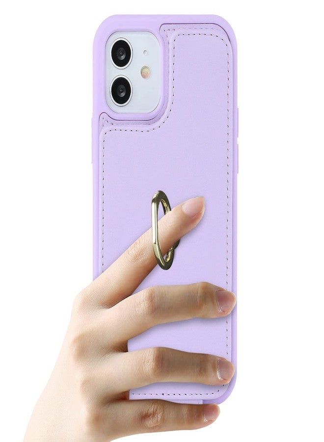 جراب Lipvina لهاتف iPhone 12/12 Pro مع حامل بطاقات، وحامل بطاقات ائتمان، وحامل حلقي، وغطاء قلاب مقاوم للصدمات، وجراب محفظة هاتف أنيق للنساء (6.1 بوصة، بنفسجي) - Image 5
